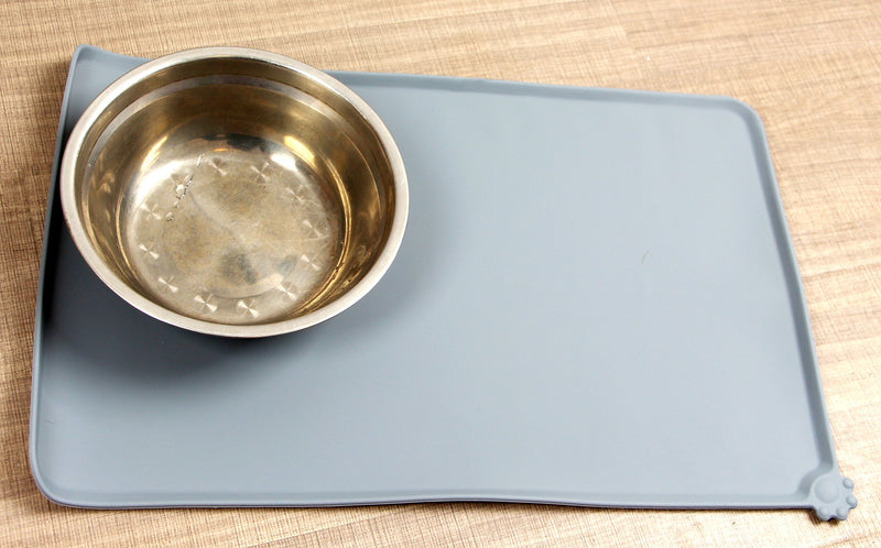 [Australia] - PUSTOR Silicone Waterproof Pet Food Mat Non Slip Tray Dog Feeding Mat for Floor 18.5*11.8inch Gray 