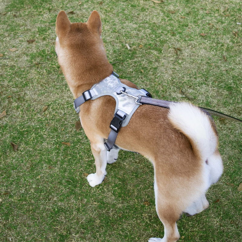 Pawhuggies All Weather Mesh, Reflective Adjustable Step-in Dog Vest Harness with Front & Back 2 Leash Hooks Camo Tie Dye Grey Large - PawsPlanet Australia