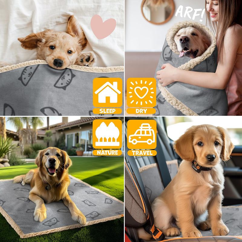 Lovpet® Waterproof Dog Blanket, Fleece Pet Blanket Cat Blanket + 3X Chew Bones, for Medium and Large Dogs, Cats, 152 x 127 cm, XL, Machine Washable, Double-Sided Sofa Cover Protector Gray XL (152 x 127 cm) - PawsPlanet Australia