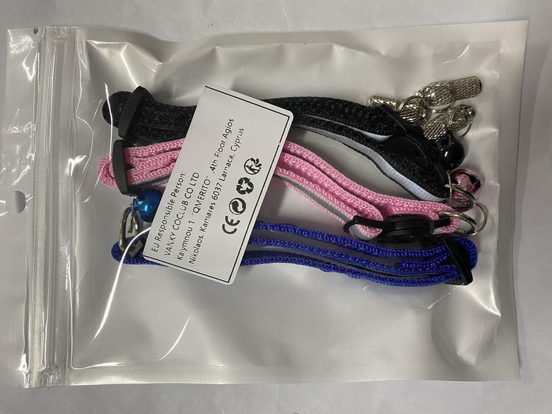 Reflective cat collar, adjustable address capsule, pack of 3 cat collars, reflective cat collar with safety clasp and bell, address tag for dogs, cats, cat collar - PawsPlanet Australia
