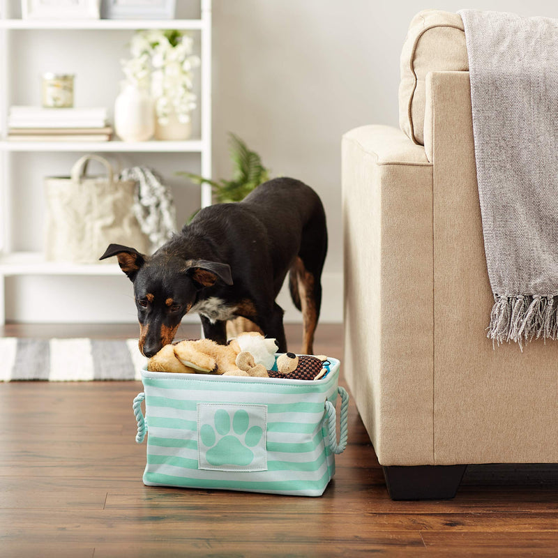 Bone Dry Pet Storage Collection Striped Paw Patch Bin, Small Rectangle, Aqua - PawsPlanet Australia