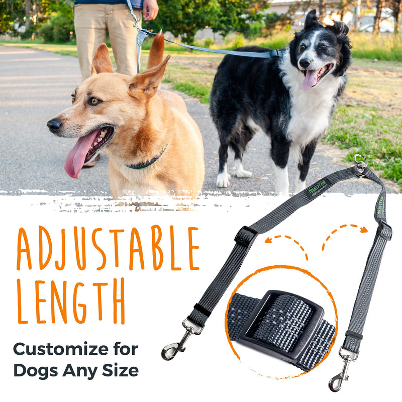 Mighty Paw Double Dog Leash, Two Dog Adjustable Length Dog Lead, Premium Quality No-Tangle Leash for 2 Dogs No Handle Lite | Dogs < 30lbs - PawsPlanet Australia