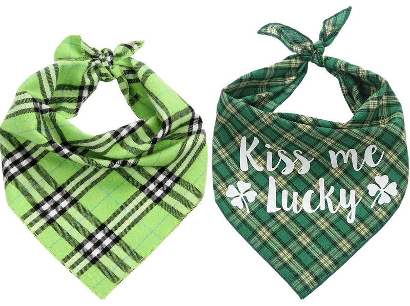 2Pack St Patricks Day Dog Bandana, Green Plaid Dog Bandana with Shamrock Pattern - PawsPlanet Australia