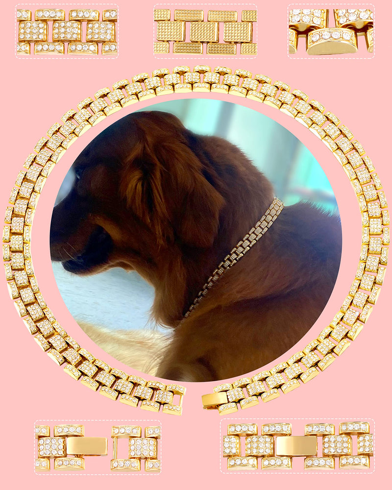 FASDECON Gold Dog Chain Collar Diamond Cuban Collar Walking Metal Chain Collar with Design Secure Buckle Dog Collars for Medium Large Dogsc (20inch, Gold) 20inch - PawsPlanet Australia