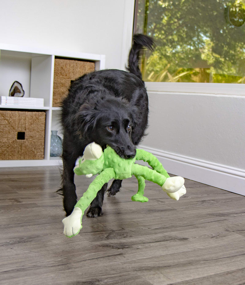 [Australia] - goDog Crazy Tugs with Chew Guard Technology Durable Plush Dog Toys with Squeakers Lime Large Monkey 