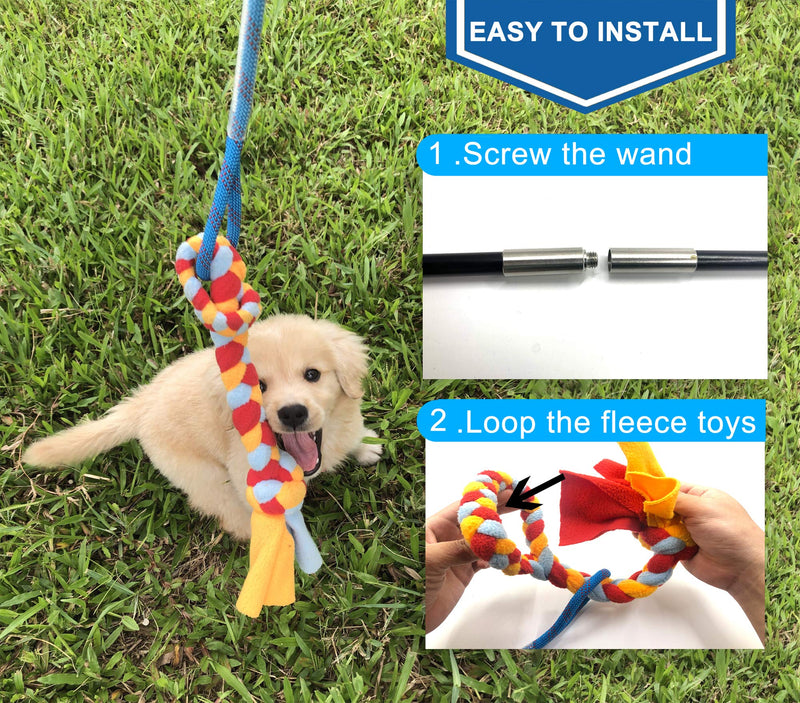 Interactive Flirt Pole Toy for Dogs Chase and Tug of War,Durable Teaser Wand with Pet Fleece Rope Tether Lure Toy to Outdoor Exercise & Training for Small Medium Large Dogs (Blue/Red, POLE-35 inches) Blue/Red - PawsPlanet Australia