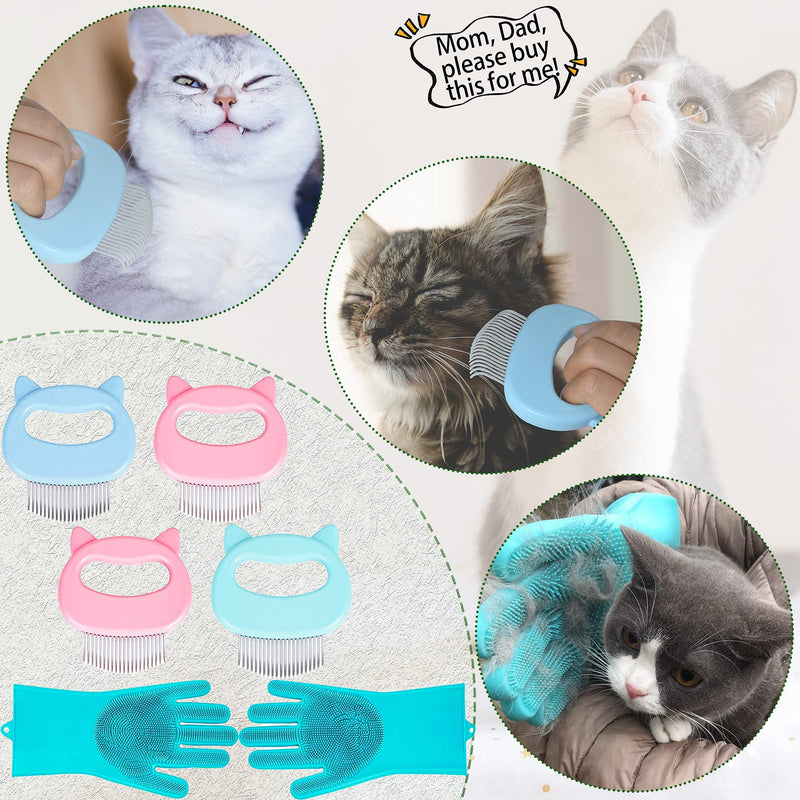 4 Cat Massaging Shell Combs and 2 Pet Grooming Brush Bath Gloves, Cat ＆Dog Massage Hair Removal Soft Deshedding Grooming and Shedding Matted Fur Remover Comb, Silicone Gloves Used for Pets - PawsPlanet Australia