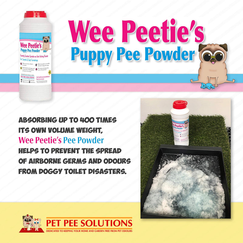 Wee Peeties Pee Powder for Pet Urine Vomit and Poo. Removes Liquid from Carpets Upholstery Sofa and Mattress. Prevents growth of Bacteria and stops Smell and Odour from Dog Puppy and Cat Accidents - PawsPlanet Australia
