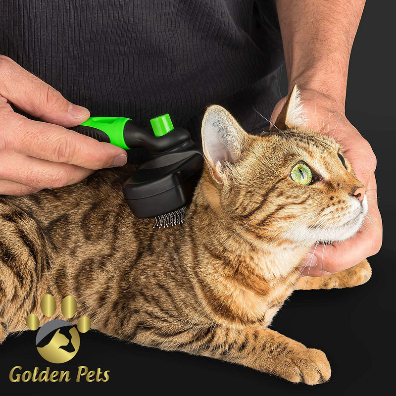 Golden Pets Self-cleaning dog brush & cat brush I Improved version I Suitable for short to long hair I Small - large animals I Quick cleaning I + care manual For small - medium animals - PawsPlanet Australia