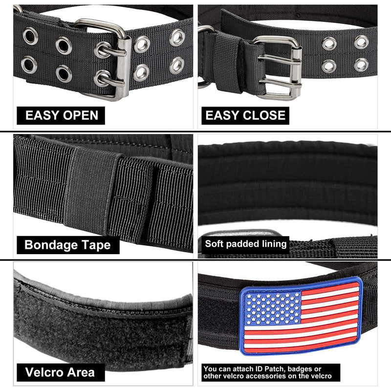 [Australia] - BMusdog Tactical Dog Collar with Sturdy Metal Buckle Handle 48MM Wide Army Grade Nylon Military Collars Adjustable with Velcro Area American Flag for Medium Large XL Dogs M (Adjustable 15"-19"） Black 