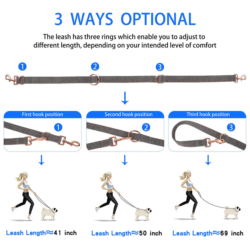 [Australia] - Medium-Large Big-Female Heavy-Duty Dog-Collar Leash-Set - Rose Gold 6 Foot Exceptionally Elegant Design and Adjustable in 3 Different Lengths for Medium to Large Dogs M ( 13.8''-19.7'' ) Grey 