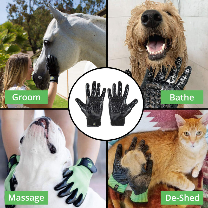 [Australia] - HandsOn Pet Grooming Gloves - Patented #1 Ranked, Award Winning Shedding, Bathing, & Hair Remover Gloves - Gentle Brush for Cats, Dogs, and Horses Black Small 