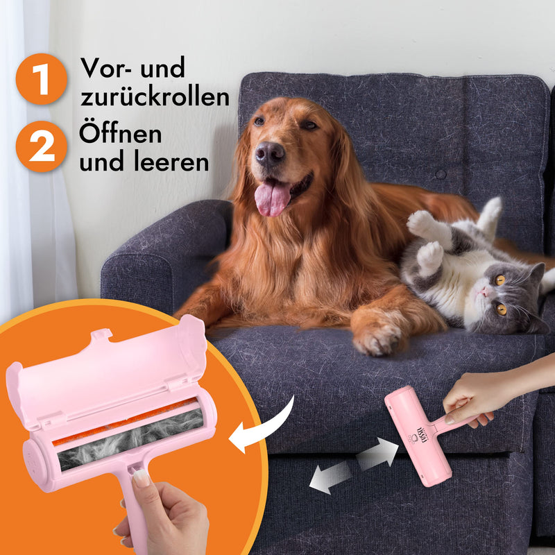FusselMonster® [Pet hair remover] Lint roller for dogs and cats developed for effective cleaning of sofas, carpets, cars I reusable cat hair remover I lint roller animal hair pink - PawsPlanet Australia