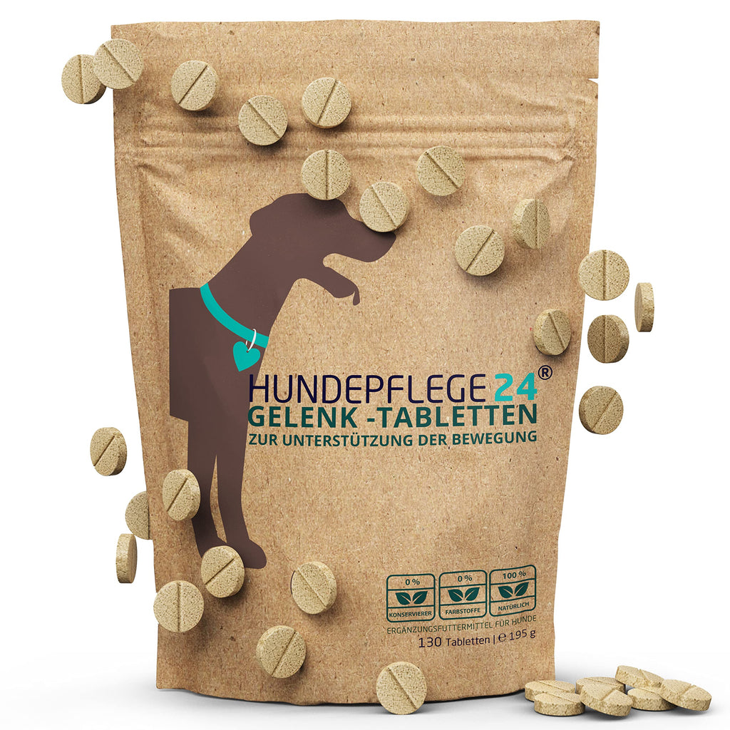 Hundepflege24 dog joint tablets 130 pieces - for up to 8 months - green-lipped mussel, MSM, chondroitin, glucosamine & devil's claw - high acceptance for small and large - joint tablets for dogs - PawsPlanet Australia