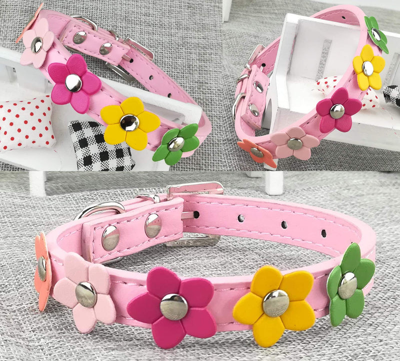 Newtensina Stylish Dog Collar and Lead Set Dog Collar Girl Flower Puppy Collars Leashes for Small Dogs with Flower - Pink - S - PawsPlanet Australia