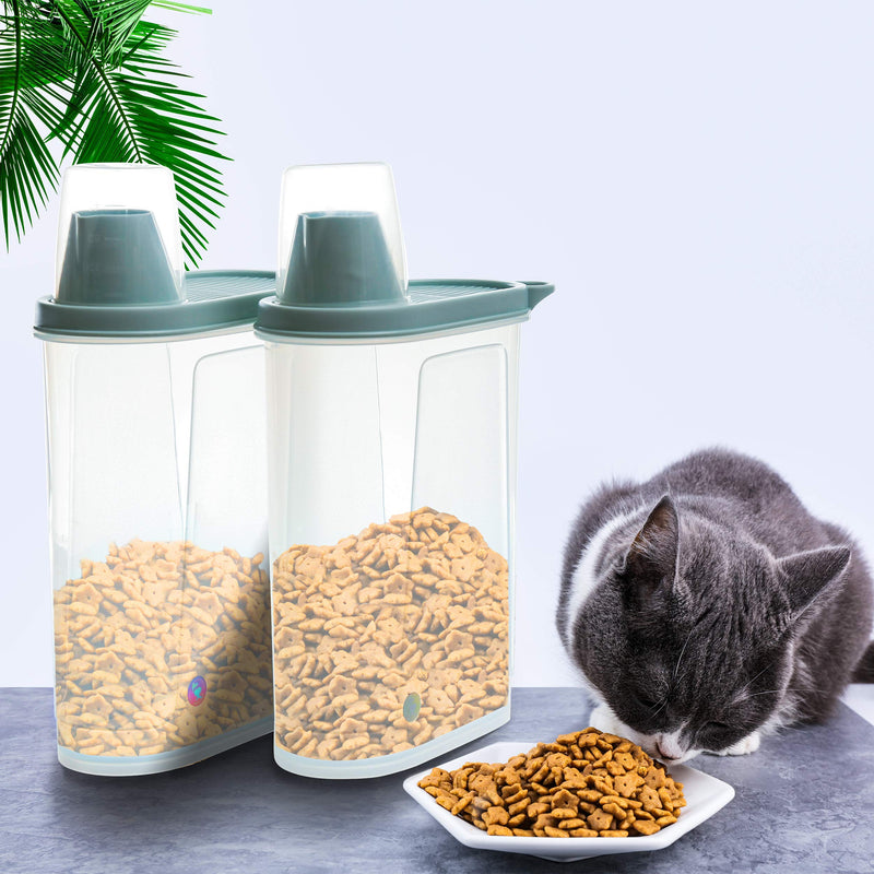 Citylife 2 Pack Dog Food Container Airtight Cat Pet Food Storage Container with Measuring Cup Pour Spout Food Dispenser for Dog, Cat, Bird, 18.8 * 9.2 * 30 cm, 2 * 2.3 L - PawsPlanet Australia