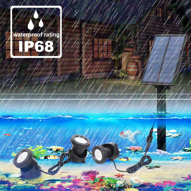 Solar Pond Lights, PHADAP Submersible Pond Light with 3 Lamps 18 LEDs Landscape Spotlight Underwater Lights IP68 Waterproof Amphibious Lighting Light for Garden,Outdoor(Long press 3S to turn on) - PawsPlanet Australia