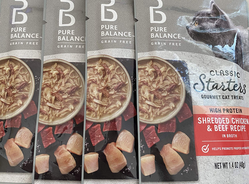 Pure Balance Grain Free Classic Starters Gourmet Cat Treats Shredded Chicken & Beef Recipe in Broth (Pack 4) - PawsPlanet Australia