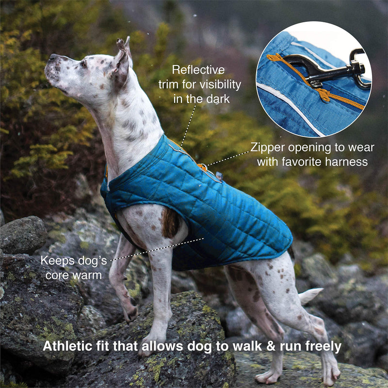 [Australia] - Kurgo Dog Jacket | Reversible Winter Jacket for Dogs | Pet Coat for Hiking | Water Resistant | Reflective | Lightweight | Wear with Harness | Athletic | Loft Jacket | For Small, Medium, & Large Dogs Chili Red/Charcoal 