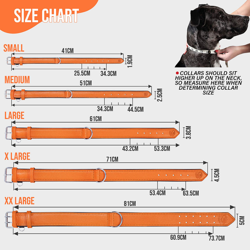 Riparo Genuine Leather Adjustable K-9 Dog Collar with Additional Reinforcement (XXL: 5CM Wide for 60.9CM - 73.7CM Neck, Orange) XXL - PawsPlanet Australia