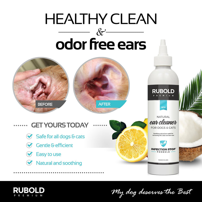 RUBOLD Natural Ear Cleaner for Dogs - Soothing and Organic Dog Ear Infection Treatment - Also Best Daily Ear Wash Solution for Every Cat Puppy and Pet - PawsPlanet Australia