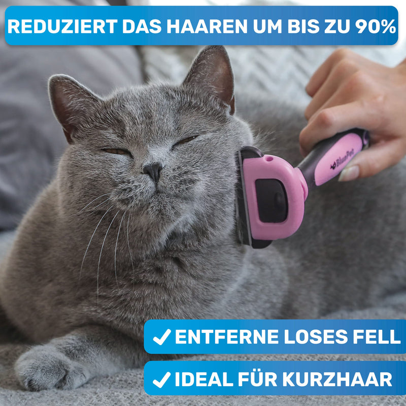 BluePet "UnterwollGlück" - Up to 90% less loose hair - Short hair dogs & cats brush ideal for changing fur - Removal of the undercoat & care of the top hair Pink - PawsPlanet Australia