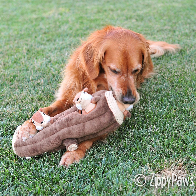 ZippyPaws X-Large Burrow Log and Chipmunks Squeaky Hide and Seek Plush Dog Toy Chipmunks 'n Log - PawsPlanet Australia