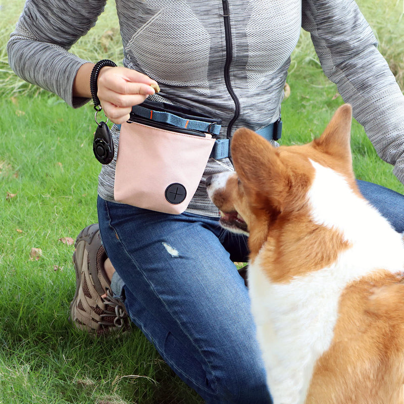 KATOZOO Dog Treat Pouch with Pet Training Clicker, Dog Training Treat Pouch Kit, Magnetic Closure, Hands-Free Training. (Pink) Pink - PawsPlanet Australia