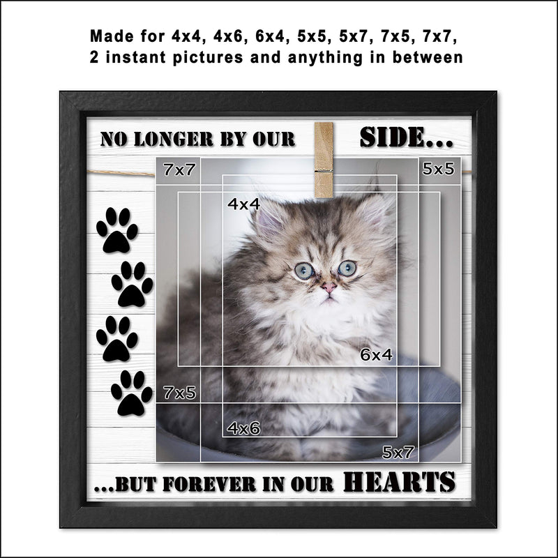 [Australia] - Pet Memorial Picture Frame for Dog or Cat. Clever Design to fit 4x6 - 5x7. Loss of Dog or Cat Sympathy Photo Frame with Clip. Text "Forever in Our Hearts”. Black Wood Frame 10”x10” 