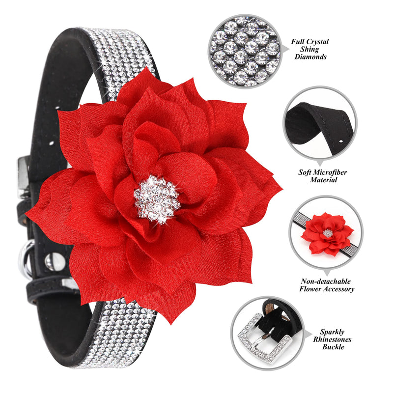 Pet Artist Rhinestone Dog Collars for Small Dogs,Soft Diamond Dog Collar,Bling Dog Collars for Medium Dogs with Flower Black XS:Neck 7.5-10"(19-25cm),Width5/8"(1.5cm) - PawsPlanet Australia