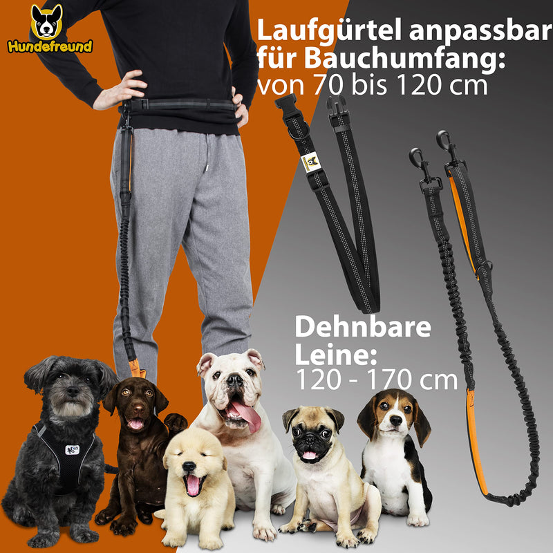 Dog friend jogging leash for large dogs from 15 kg | Elastic hands-free leash with light waist strap | Detachable dog leash with 2 soft loops | Orange running leash (120 cm, stretches up to 170 cm) - PawsPlanet Australia