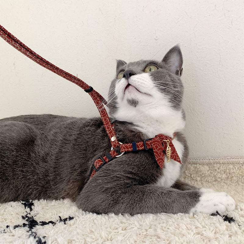 [Australia] - Necoichi Zen Fish Charm Cat Harness & Leash Set Red 