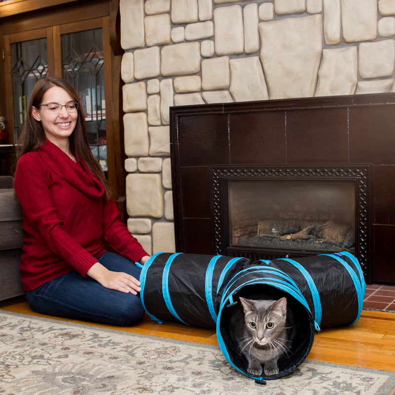 [Australia] - PetLike 3 Way Cat Tunnel for Indoor Cats Collapsible Pop-up Pet Tube Peek Hole Hideaway Play Toys for Cats with Ball black 