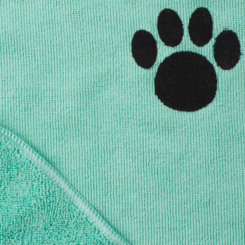 Bone Dry Pet Drying Collection Embroidered Terry Microfiber Towel Aqua Pet Towel Small Set, 15x30" - PawsPlanet Australia