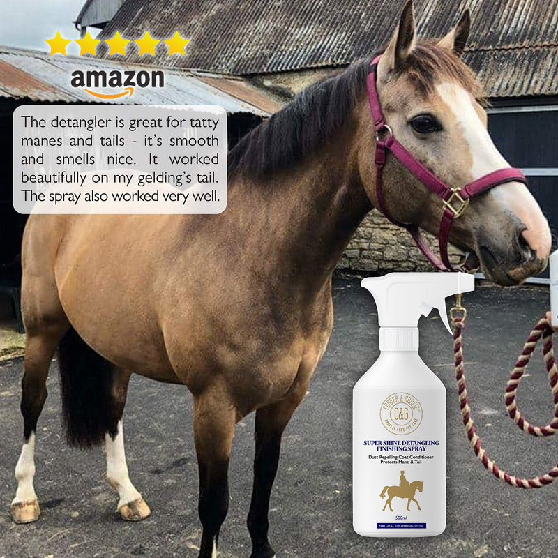 C&G Pets | Horse Super Shine Detangling Finish Spray | Dust Repelling Coat Conditioner Natural Ingredients | Protects Mane Tail Natural Shine Quick Grooming Detangler Hair Skin Nourishment (500ML) 500 ml (Pack of 1) - PawsPlanet Australia