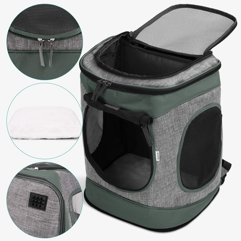Navaris Pet Carrier Backpack - Foldable Transportation Rucksack Bag for Small Cats, Animals, Household Pets with Padded Shoulder Straps - Grey - PawsPlanet Australia