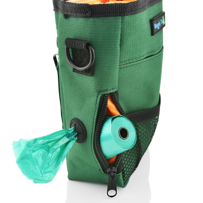 [Australia] - Smart Dog Treat Pouch Bag for Dog Training - Easy Access to Treats & Training Accessories Includes Free Roll of Waste Bags- Earth Green by Wagtime Club 