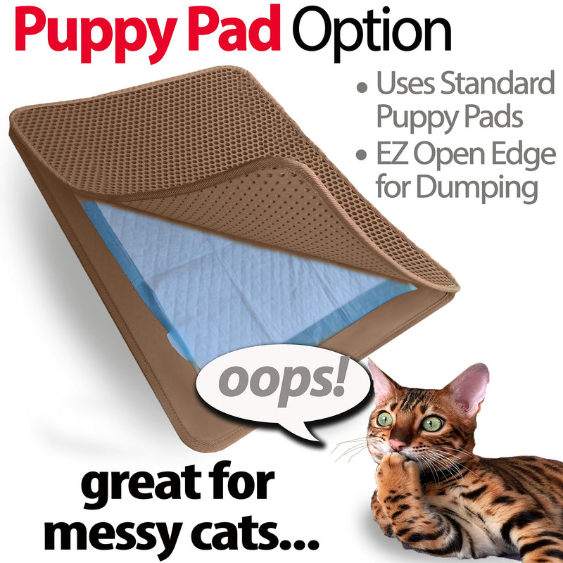 Large Cat Litter Trapper Mat With Exclusive Urine/Waterproof Layer. Larger Holes with Urine Puppy Pad Option for Messy Cats. Soft on Paws and Light. By iPrimio. (Brown Color) - PawsPlanet Australia