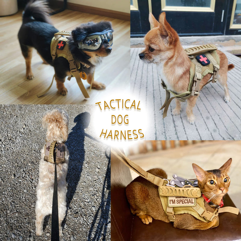 Tactical Small Dog Harness Tactical Puppy Vest with Rubber Handle K9 Military Adjustable Pet Cat Vest Harness for Outdoor Training XS Dog Harness Black harness - PawsPlanet Australia