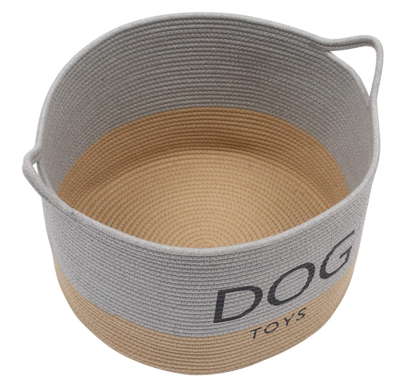 Geyecete Dog Storage Basket Round Cotton Rope Basket Dog Toy Storage Basket - Laundry Basket Storage Bin Pet Toy Storage Boxes Living Room Organizer-Gray/Brown Gray/Brown - PawsPlanet Australia