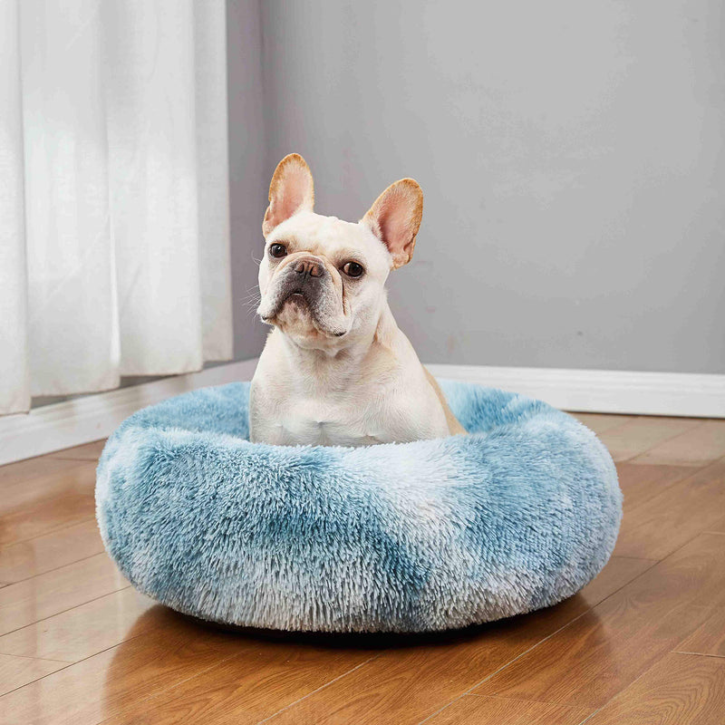 SAVFOX Calming Dog Bed, Anti Anxiety Dog Bed, Plush Donut Dog Bed for Small Dogs, Medium, Large & X-Large, Soft Fuzzy Comfy Dog Bed in Faux Fur, Washable Cuddler Pet Bed, Multiple Sizes XS-XL XS (20'') Blue - PawsPlanet Australia
