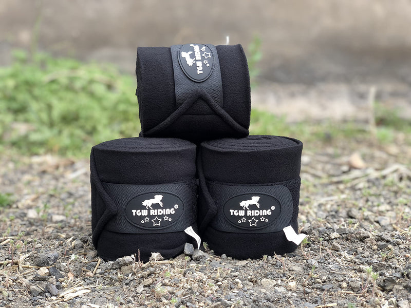 TGW RIDING Polo Leg Wraps, Equine Fleece Polo Wraps (Set of 4) - Horse Leg Bandages Black - PawsPlanet Australia
