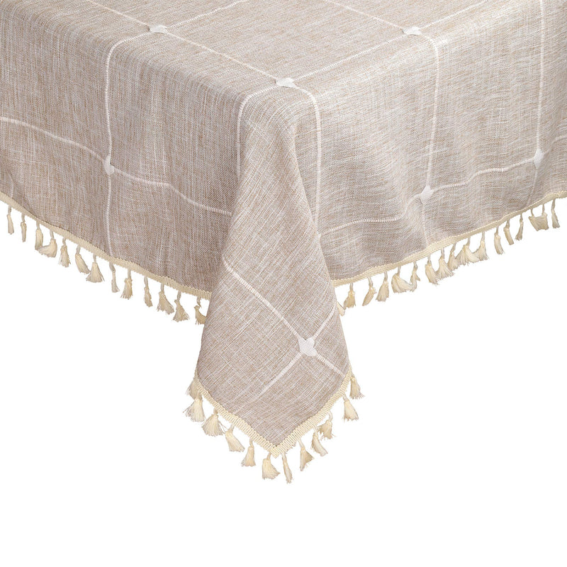 Cotton Linen Rectangular Tablecloth Tassel Plaid Table Cloth for Dining Kitchen Room Tabletop Decoration, 36" x 52" Beige 36 in x 52 in - PawsPlanet Australia