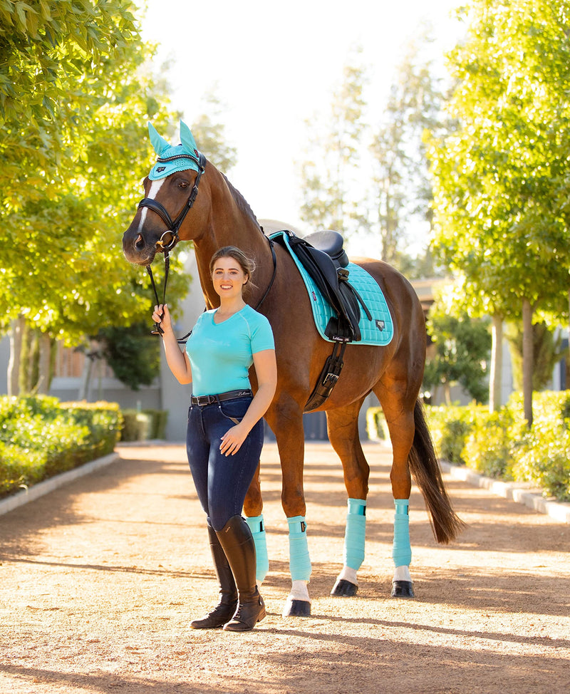 LeMieux Loire Classic Dressage Square Saddle Pads for Horses in Azure - 100% Natural Bamboo - Breathable - Large - PawsPlanet Australia