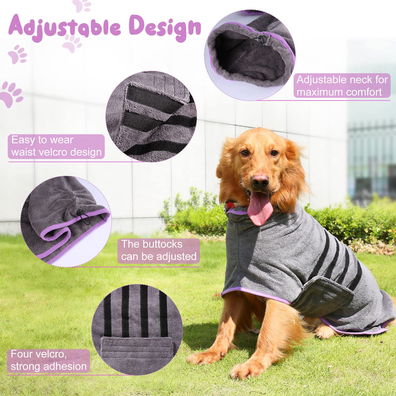 HezzLuv Microfibre Dog Towel Dog Bathrobe Super Absorbent Dog Drying Coats Pet Bathrobe Towels For Medium And Large Dogs, Quick Drying, Adjustable, For Pets Dogs And Cats, L - PawsPlanet Australia