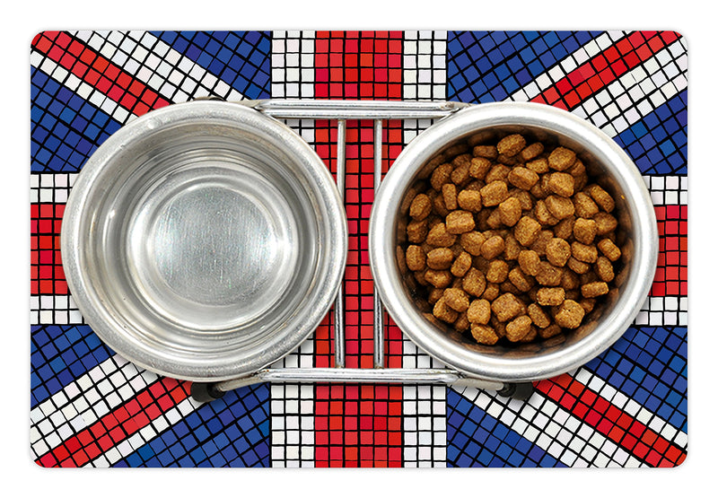 [Australia] - Ambesonne Union Jack Pet Mat for Food and Water, Mosaic Tiles Inspired Design British Flag National Identity Culture, Non-Slip Rubber Mat for Dogs and Cats, 18" X12", Blue White 