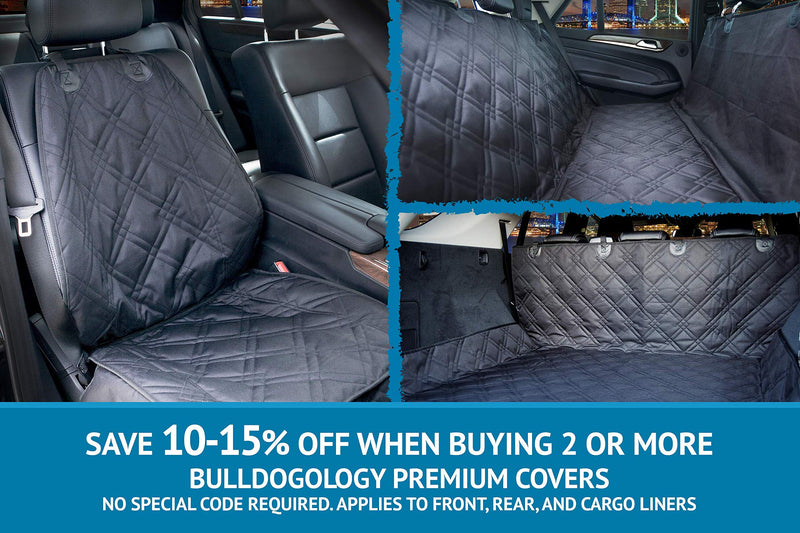 [Australia] - Bulldogology Front Seat Cover for Dogs - 100% Waterproof Heavy Duty Scratch Durability, Nonslip Backing, Quilted, Padded, Pet Seat Covers for Cars, Trucks, Vans, and SUVs Black 
