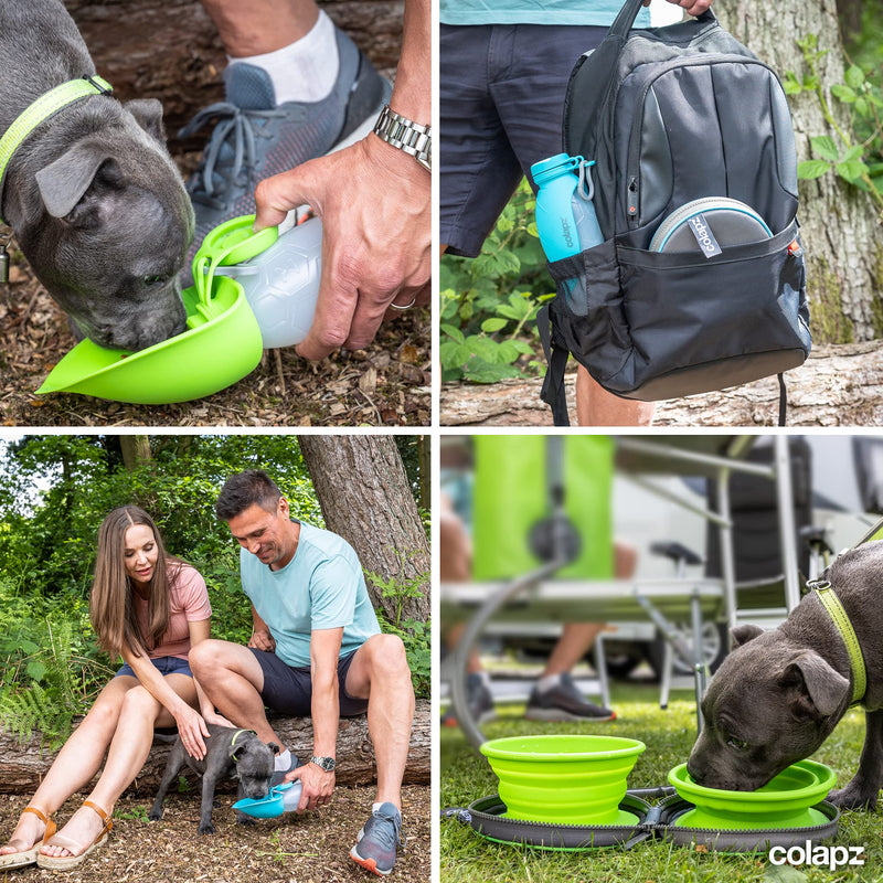 Two Collapsible Dog Bowls and Portable Dog Water Bottle Travel Set - Pet and Puppy Travel and Dog Walking Accessories - Foldable Bowl with Water and Food Dispenser - Grey - PawsPlanet Australia