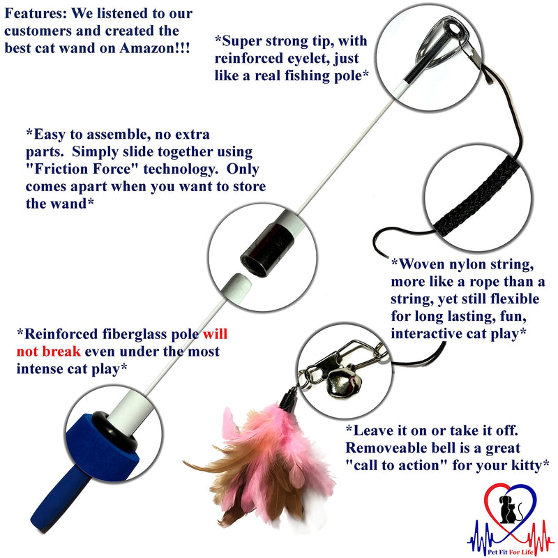 [Australia] - Pet Fit For Life 3 Piece Dual Rod Feather Teaser and Exerciser with a Slithering Snake for Cat and Kitten - Cat Toy Interactive Cat Wand… 