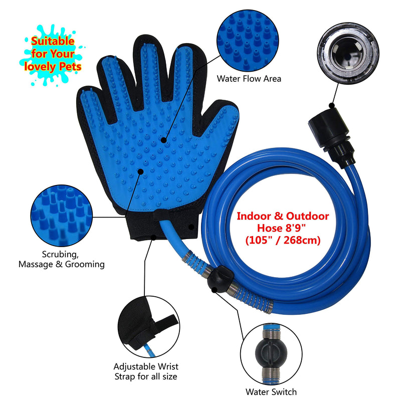 [Australia] - 2019 New Version, InnoGiz Pet Bathing Tool, Pet Shower Sprayer for Dog & Cat with Pet Grooming Glove for Bathing Massage, 3 Faucet Adapters 